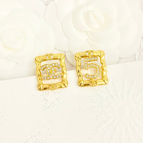 18K  Chanel No.5 Square Diamond Earrings