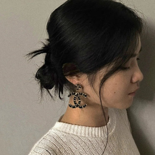18K  Chanel Leather Gold Earrings