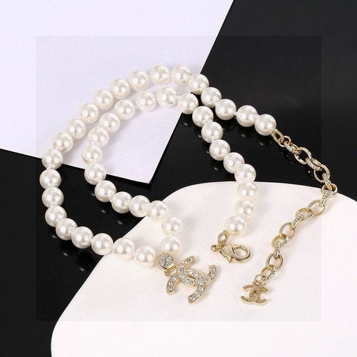18K  Chanel Pearl Chain Diamond Necklace